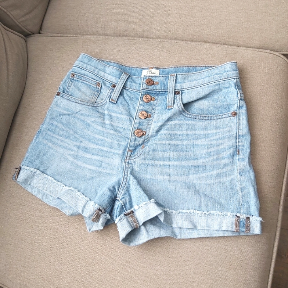 J. Crew blue denim jean shorts button fly light wash